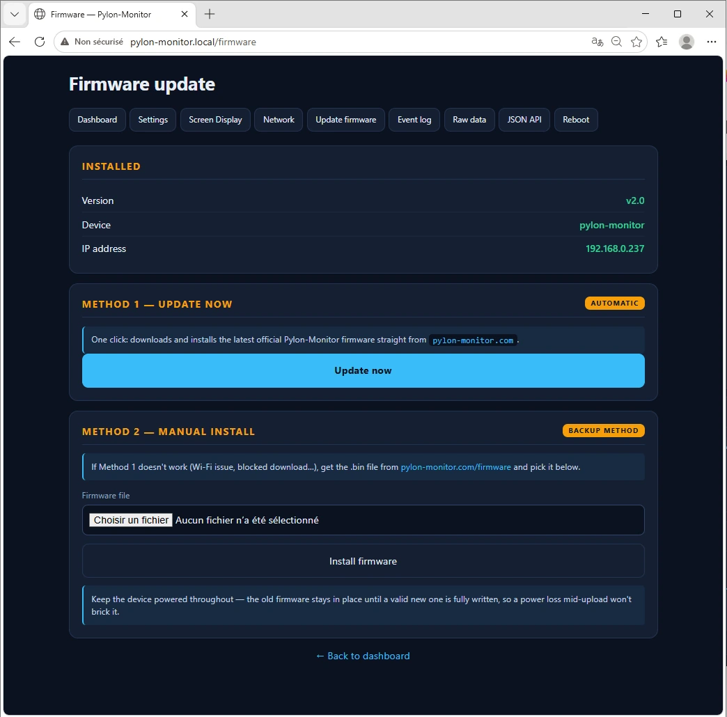 Mise à jour firmware — Pylon-Monitor