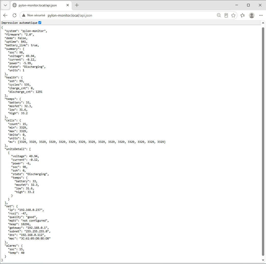 API JSON — Pylon-Monitor